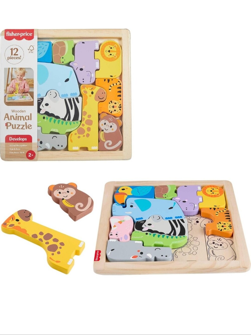 Fisher-Price Kids Wooden Animal Puzzle - Multicolor